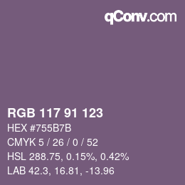 Color code: RGB 117 91 123 | qconv.com