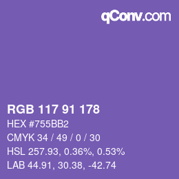 カラーコード: RGB 117 91 178 | qconv.com
