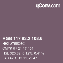 カラーコード: RGB 117 92.2 108.6 | qconv.com