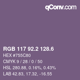 カラーコード: RGB 117 92.2 128.6 | qconv.com