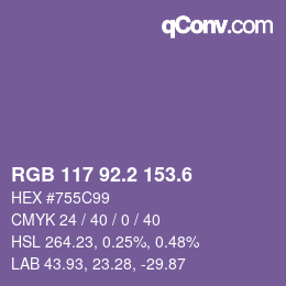 カラーコード: RGB 117 92.2 153.6 | qconv.com