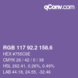 カラーコード: RGB 117 92.2 158.6 | qconv.com