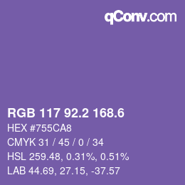 カラーコード: RGB 117 92.2 168.6 | qconv.com
