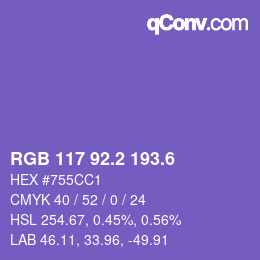カラーコード: RGB 117 92.2 193.6 | qconv.com