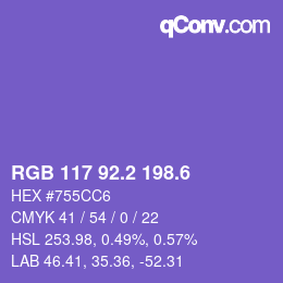 カラーコード: RGB 117 92.2 198.6 | qconv.com