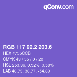 カラーコード: RGB 117 92.2 203.6 | qconv.com