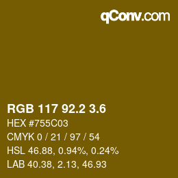 カラーコード: RGB 117 92.2 3.6 | qconv.com
