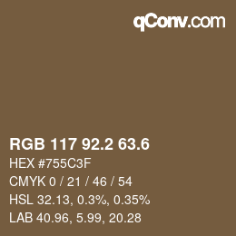 カラーコード: RGB 117 92.2 63.6 | qconv.com