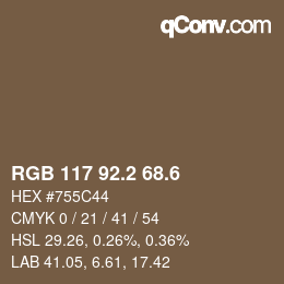 カラーコード: RGB 117 92.2 68.6 | qconv.com