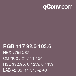 カラーコード: RGB 117 92.6 103.6 | qconv.com