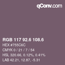 カラーコード: RGB 117 92.6 108.6 | qconv.com