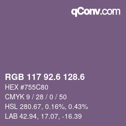 カラーコード: RGB 117 92.6 128.6 | qconv.com