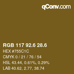 カラーコード: RGB 117 92.6 28.6 | qconv.com