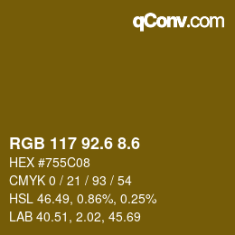 カラーコード: RGB 117 92.6 8.6 | qconv.com