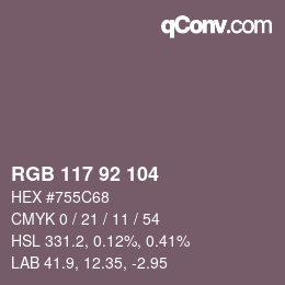 Color code: RGB 117 92 104 | qconv.com
