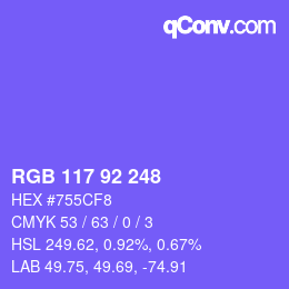 カラーコード: RGB 117 92 248 | qconv.com