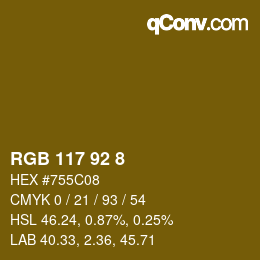 カラーコード: RGB 117 92 8 | qconv.com