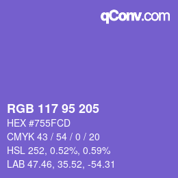 Farbcode: RGB 117 95 205 | qconv.com