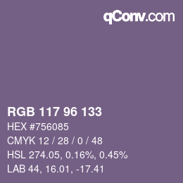カラーコード: RGB 117 96 133 | qconv.com