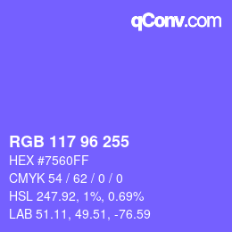 Color code: RGB 117 96 255 | qconv.com