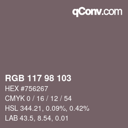 颜色代码: RGB 117 98 103 | qconv.com