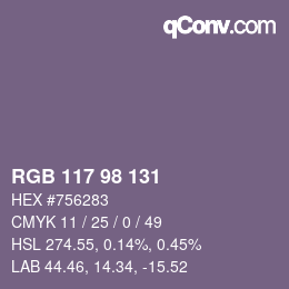 颜色代码: RGB 117 98 131 | qconv.com