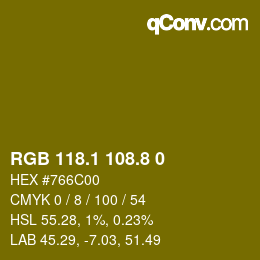 カラーコード: RGB 118.1 108.8 0 | qconv.com