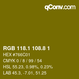 カラーコード: RGB 118.1 108.8 1 | qconv.com