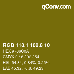 カラーコード: RGB 118.1 108.8 10 | qconv.com