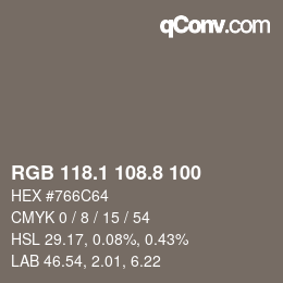 Color code: RGB 118.1 108.8 100 | qconv.com