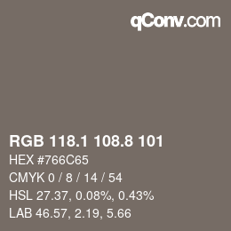 Color code: RGB 118.1 108.8 101 | qconv.com