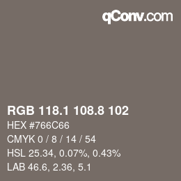 Color code: RGB 118.1 108.8 102 | qconv.com