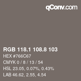 Color code: RGB 118.1 108.8 103 | qconv.com
