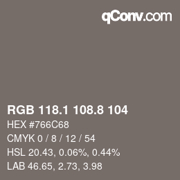 Color code: RGB 118.1 108.8 104 | qconv.com