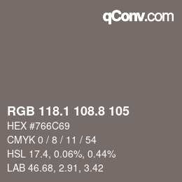 Color code: RGB 118.1 108.8 105 | qconv.com