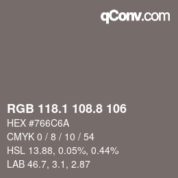 Color code: RGB 118.1 108.8 106 | qconv.com