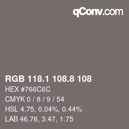 カラーコード: RGB 118.1 108.8 108 | qconv.com
