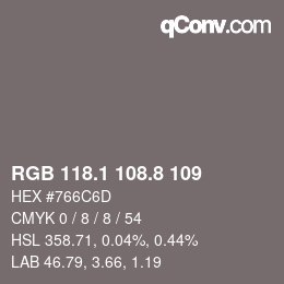 Color code: RGB 118.1 108.8 109 | qconv.com