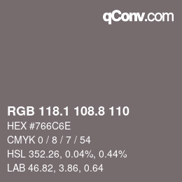 Color code: RGB 118.1 108.8 110 | qconv.com