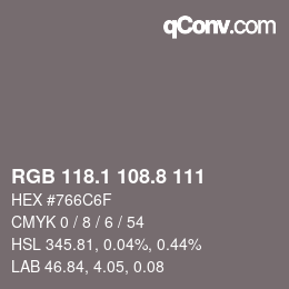 Color code: RGB 118.1 108.8 111 | qconv.com