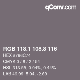 Farbcode: RGB 118.1 108.8 116 | qconv.com