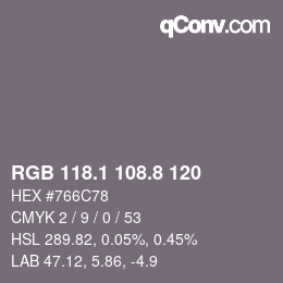 Color code: RGB 118.1 108.8 120 | qconv.com