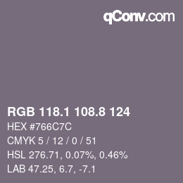 Color code: RGB 118.1 108.8 124 | qconv.com