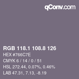 Color code: RGB 118.1 108.8 126 | qconv.com