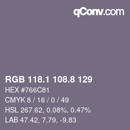 Color code: RGB 118.1 108.8 129 | qconv.com