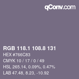 Color code: RGB 118.1 108.8 131 | qconv.com