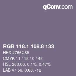 カラーコード: RGB 118.1 108.8 133 | qconv.com