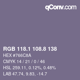 カラーコード: RGB 118.1 108.8 138 | qconv.com