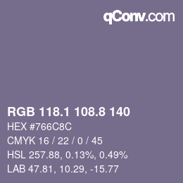 カラーコード: RGB 118.1 108.8 140 | qconv.com