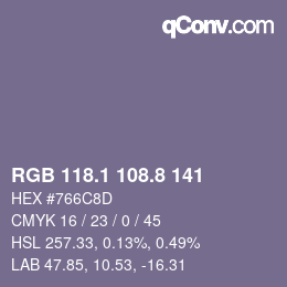Color code: RGB 118.1 108.8 141 | qconv.com